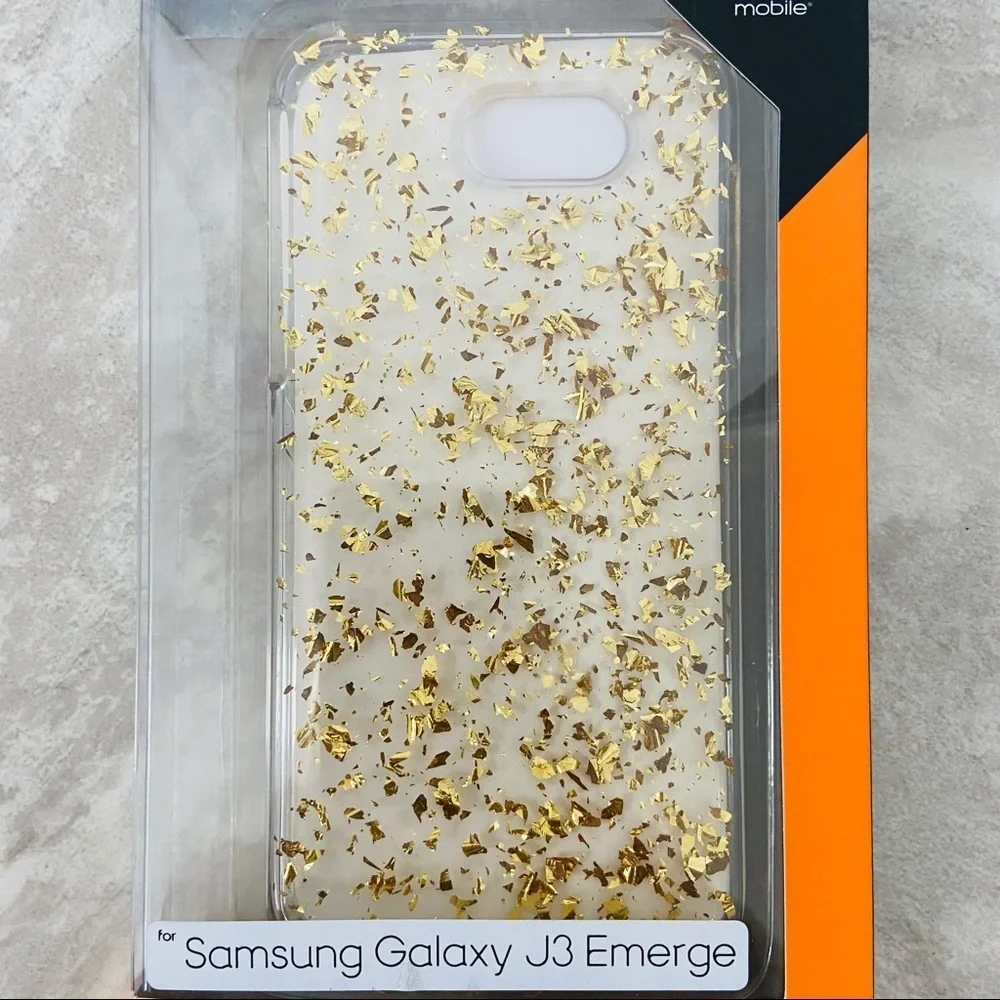 Samsung galaxy J3 Emerge gold sparkle speckle style-tact protective phone case